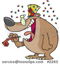 Cartoon New Year Bear Holding a Noise Maker by Toonaday