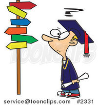 Cartoon Graduate Boy Staring at Many Signs by Toonaday