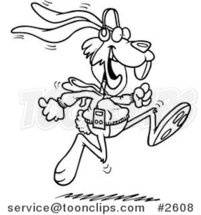 Cartoon Black and White Line Drawing of a Jogging Rabbit by Toonaday