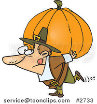 Cartoon Pilgrim Carrying a Heavy Pumpkin by Toonaday
