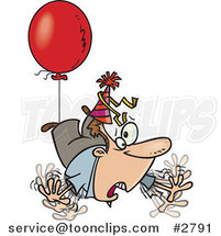 Cartoon Awry Guy Floating Away with a Party Balloon by Toonaday