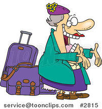Cartoon Happy Auntie Greeting by Her Luggage by Toonaday