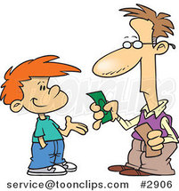 Cartoon Father Paying His Son Allowance by Toonaday
