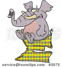 Cartoon Elephant Sitting on a Letter E by Toonaday