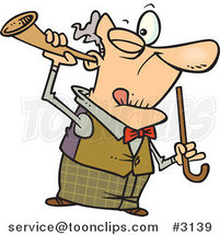 Cartoon Old Guy Holding a Trumpet up to His Ear by Toonaday