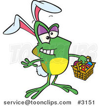 Cartoon Frog Wearing Bunny Ears and Carrying an Easter Basket by Toonaday
