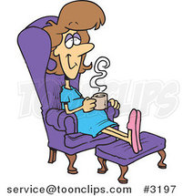 Cartoon Pregnant Lady Relaxing in a Chair with a Warm Beverage by Toonaday