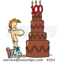 Hungry Cartoon Guy Drooling over a 100 Birthday Cake by Toonaday