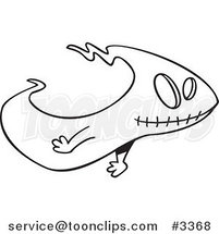 Cartoon Black and White Line Drawing of a Ghost with a Stitched Mouth by Toonaday