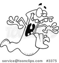 Cartoon Black and White Line Drawing of a Spooky Ghost by Toonaday