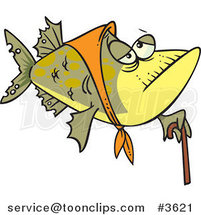Cartoon Granny Fish with a Cane by Toonaday