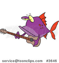 Cartoon Purple Fish Guitarist by Toonaday