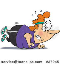 Cartoon Overweight Lady Trying to Do Push Ups by Toonaday