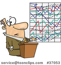 Cartoon Business Man Trying to Explain a Messed up Graph by Toonaday