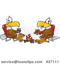 Cartoon Eagle Friends Eating Lunch by a Camp Fire by Toonaday