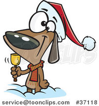 Cartoon Christmas Dog Ringing a Bell for Donations by Toonaday