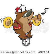 Cartoon Stunt Bear Playing Music and Riding a Unicycle by Toonaday