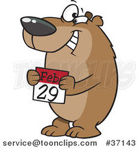 Cartoon Smiling Leap Day Bear Holding a February 29th Calendar by Toonaday