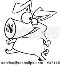 Cartoon Outlined Grinning Pig Walking Upright by Toonaday