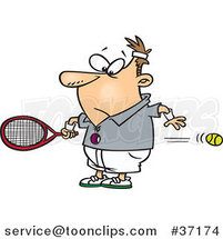 Cartoon Guy Watching a Fast Tennis Ball Fly Through His Belly by Toonaday