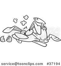 Cartoon Outlined Stampeded Easter Bunny Crushed on the Floor by Toonaday