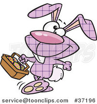 Cartoon Happy Purple Plaid Easter Bunny Carrying a Basket of Eggs by Toonaday