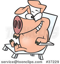 Cartoon Hog Relaxing in a Chair on Pig Day by Toonaday