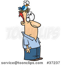 Cartoon Guy with a Bird Nesting on His Head by Toonaday