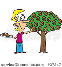 Cartoon Happy Lady Picking Donuts from a Tree by Toonaday