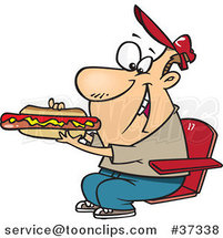Cartoon Sports Fan Guy Eating a Hot Dog During a Game by Toonaday