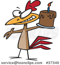 Cartoon Happy Chicken Holding a Birthday Cake by Toonaday