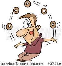 Cartoon Guy Juggling Donuts on Doughnut Day by Toonaday
