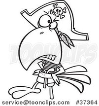 Cartoon Outlined Goofy Pirate Parrot with a Peg Leg by Toonaday