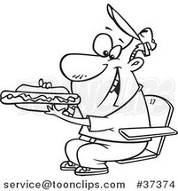 Cartoon Outlined Sports Fan Guy Eating a Hot Dog During a Game by Toonaday