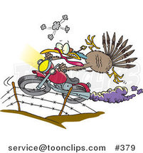 Cartoon Turkey Bird Escaping on a Motorcycle by Toonaday