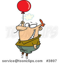 Cartoon Happy Guy Floating with a Balloon by Toonaday