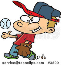 Cartoon Boy Tossing and Catching a Baseball by Toonaday