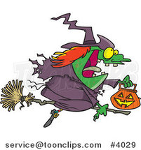 Cartoon Halloween Witch Flying on Her Broom by Toonaday