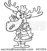 Cartoon Outlined Mountie Moose Saluting by Toonaday