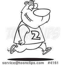 Cartoon Black and White Line Drawing of a Bear Jogging by Toonaday
