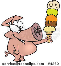 Cartoon Pig Holding a Big Ice Cream Cone by Toonaday