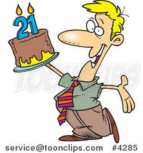 Cartoon Birthday Guy Holding up a Cake by Toonaday