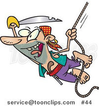 Cartoon Pirate with a Sword Swinging on a Rope by Toonaday