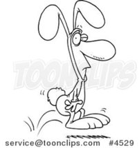 Cartoon Black and White Line Drawing of a Guy Hopping in a Bunny Suit by Toonaday