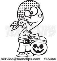 Outlined Cartoon Halloween Boy Trick or Treating As a Pirate by Toonaday