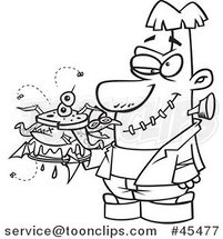 Outlined Cartoon Frankenstein Holding a Bad Sandwich by Toonaday