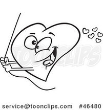 Cartoon Black and White Valentine Heart Swinging on a Rope by Toonaday