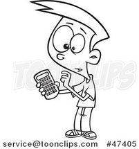 Cartoon Black and White Boy Using a Calculator by Toonaday