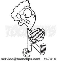 Cartoon Black and White Boy Carrying a Watermelon by Toonaday