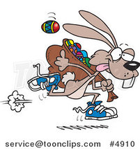 Cartoon Easter Bunny Running with a Bag of Eggs by Toonaday